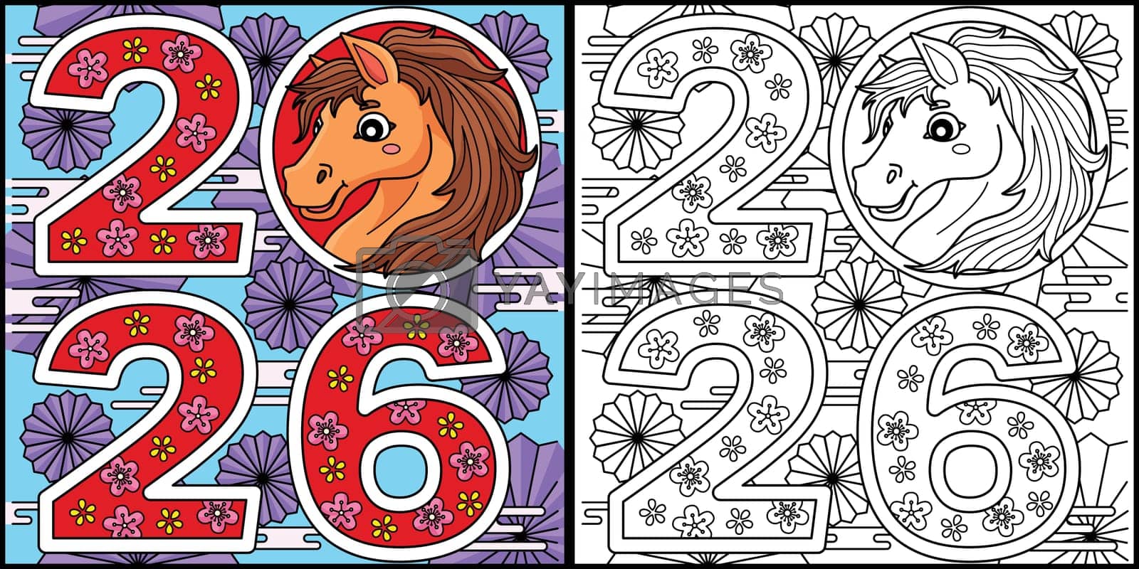 Year Of The Horse 2026 Coloring Page By Abbydesign Vectors 13bacc6c 