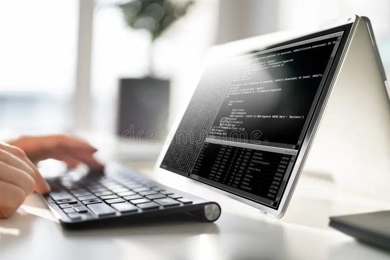 Computer Programmer Writing Program Code On Computer Stock Image - Premium Gradient Background Gallery - Ultra HD