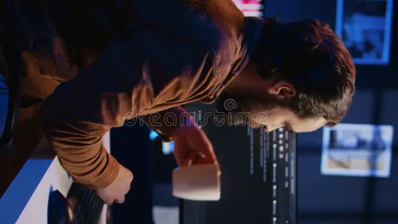 Computer Scientist Drinking Cup Of Coffee While Developing Code On Pc - Colorful Pictures - Artistic Desktop Collection