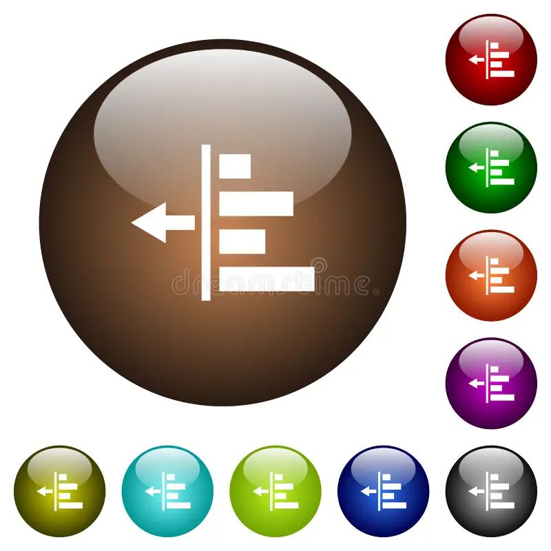 Decrease Text Indentation Icons In Color Glass Sphere Buttons With - Space Designs - Ultra HD Full HD Collection