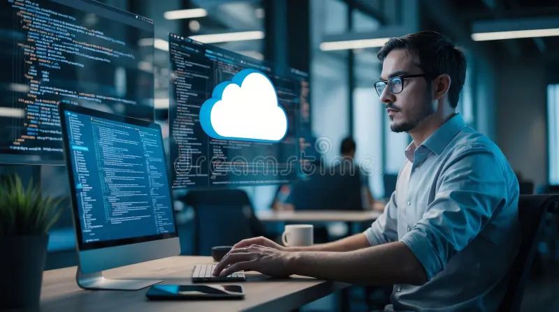 6 Fullstack Developer Working On Cloud Integration Coding In The - Download Beautiful Vintage Design | Retina