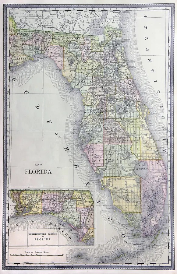Florida Counties Map 2026 Stock Photos Free Royalty Free Stock Old Map Florida 20144846 