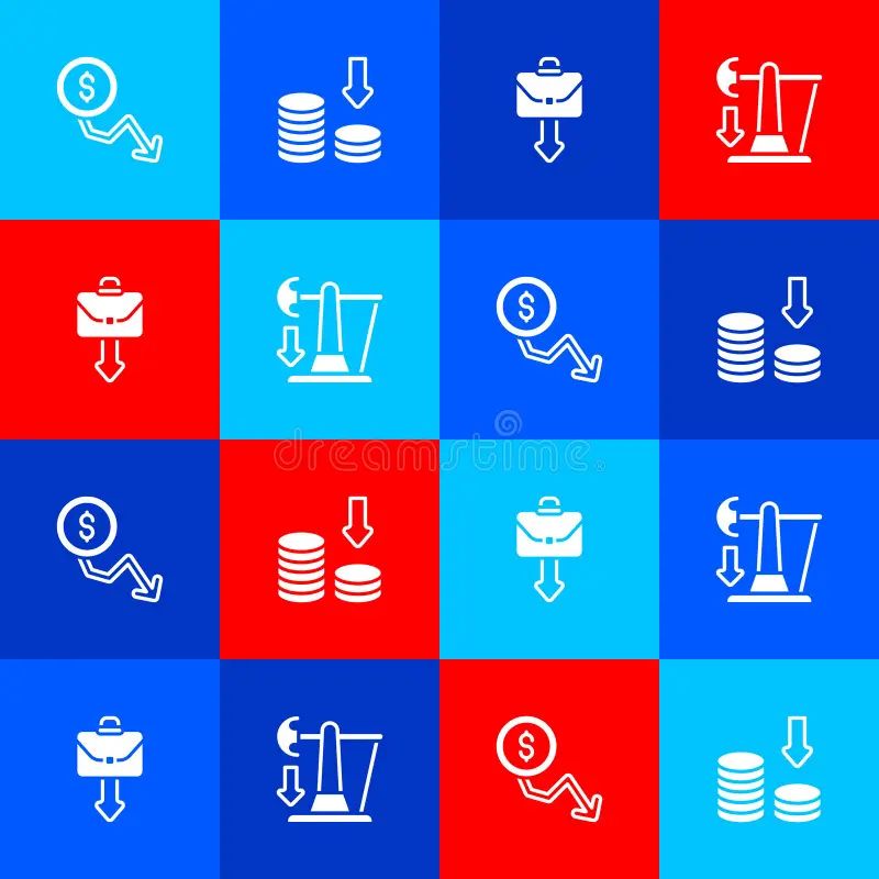 Set Dollar Rate Decrease Drop In Crude Oil Price And Icon Vector - Premium Gradient Pattern Gallery - Desktop