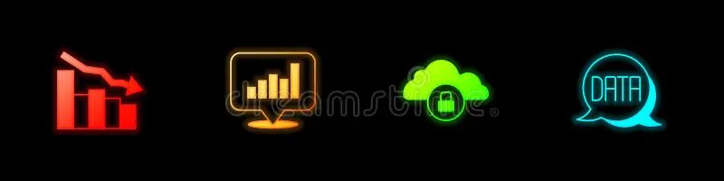 Set Financial Growth Decrease Data Analysis Cloud Computing Lock - High Quality 8K Dark Textures | Free Download