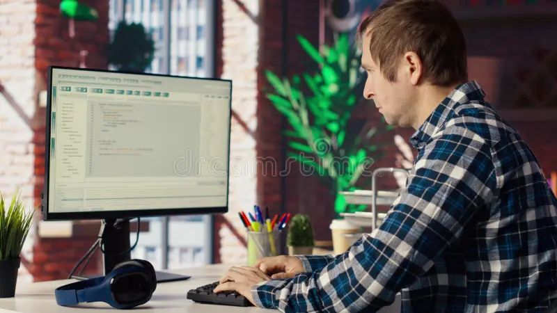 Software Developer At Home Office Coding On Desktop Using Ai Powered Script Stock Footage - Best Light Patterns in Desktop