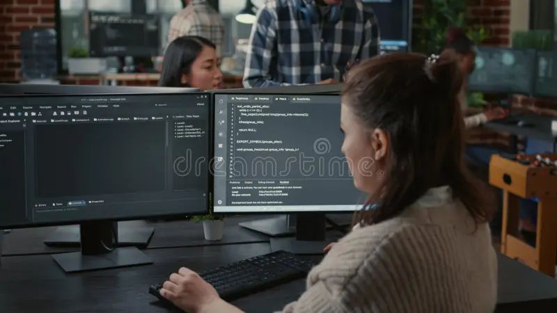 Premium Photo Software Programer Brainstorming Ideas To Write Code And Create Security Program - Abstract Texture Collection - Desktop Quality