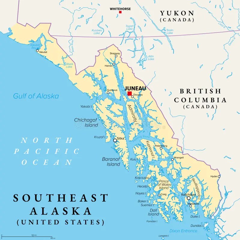 Southeast Alaska Also Called Alaskan Panhandle Political Map Stock 397380840.