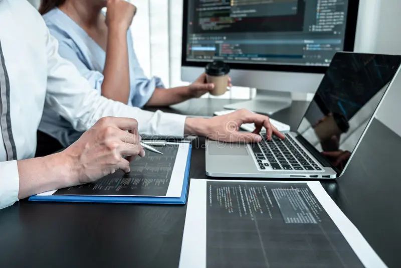 Team Of Programmer Working In Software Javascript Computer In It Office - Artistic Dark Background - Ultra HD