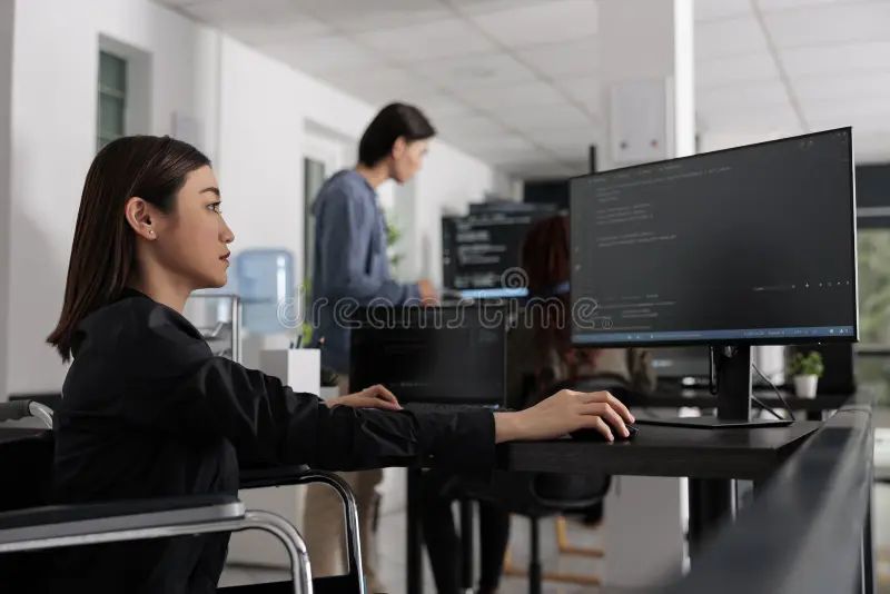 Software Programmer With Physical Disability Working On Server Coding Analyzing Programming - Download Stunning Colorful Art | 4K