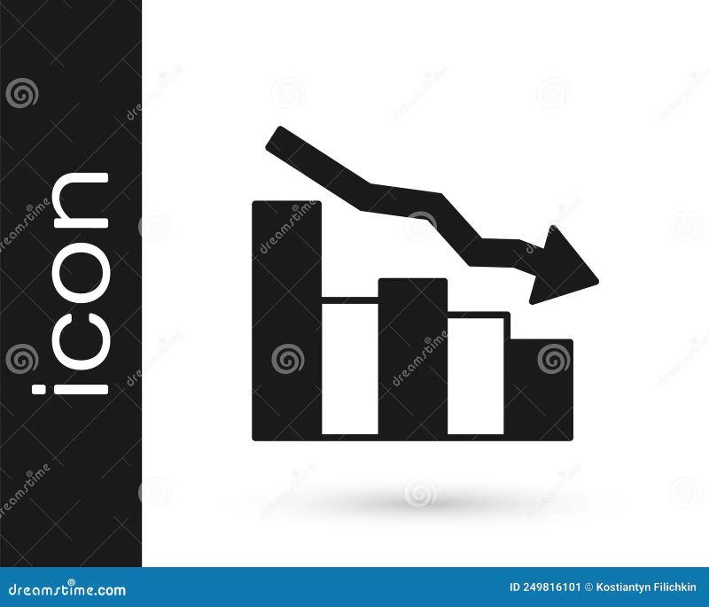 Black Financial Growth Decrease Icon Isolated On Transparent Background - Premium Geometric Background Gallery - Mobile