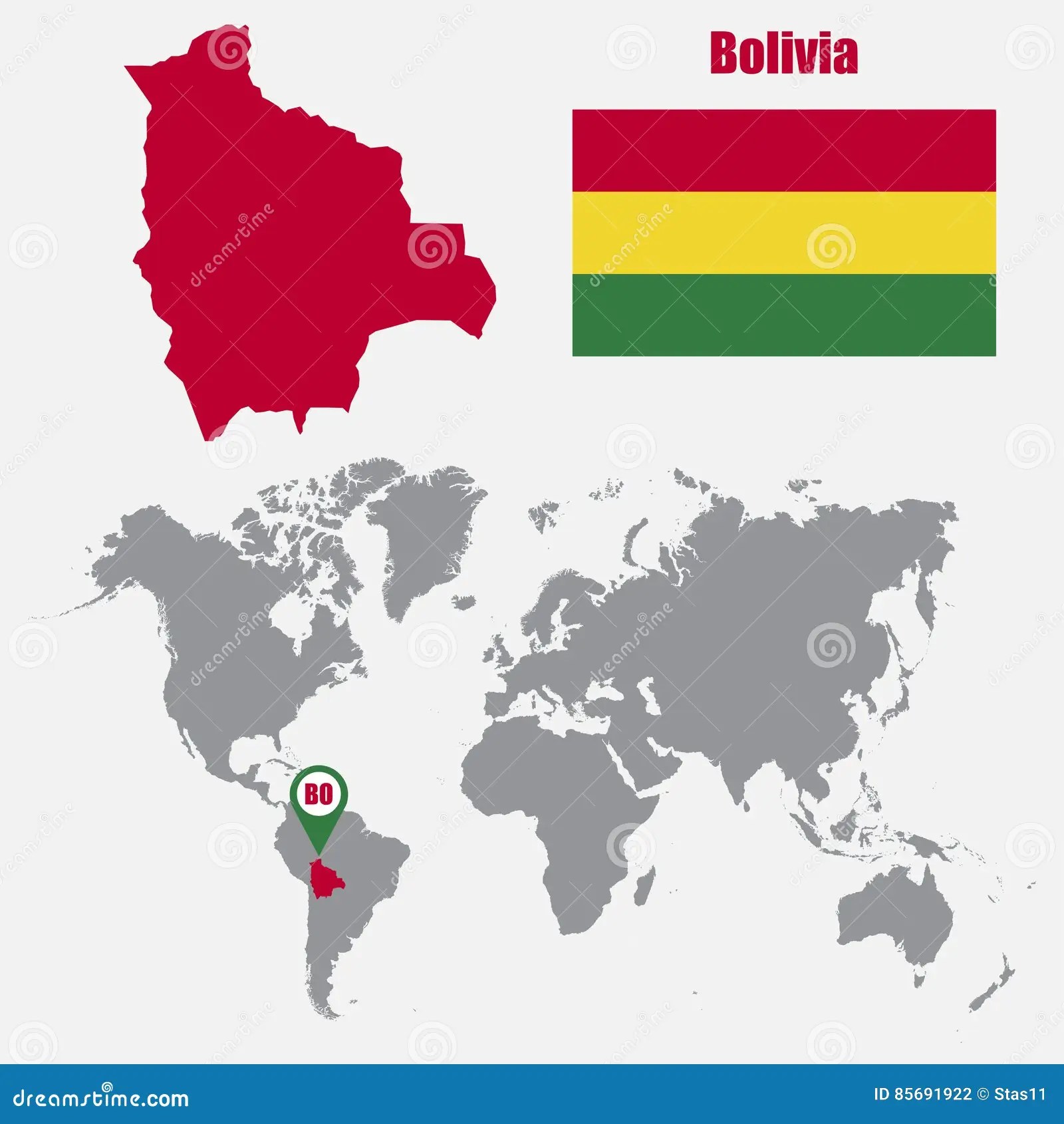 World Map Bolivia Flag Pointer Vector 85691922.