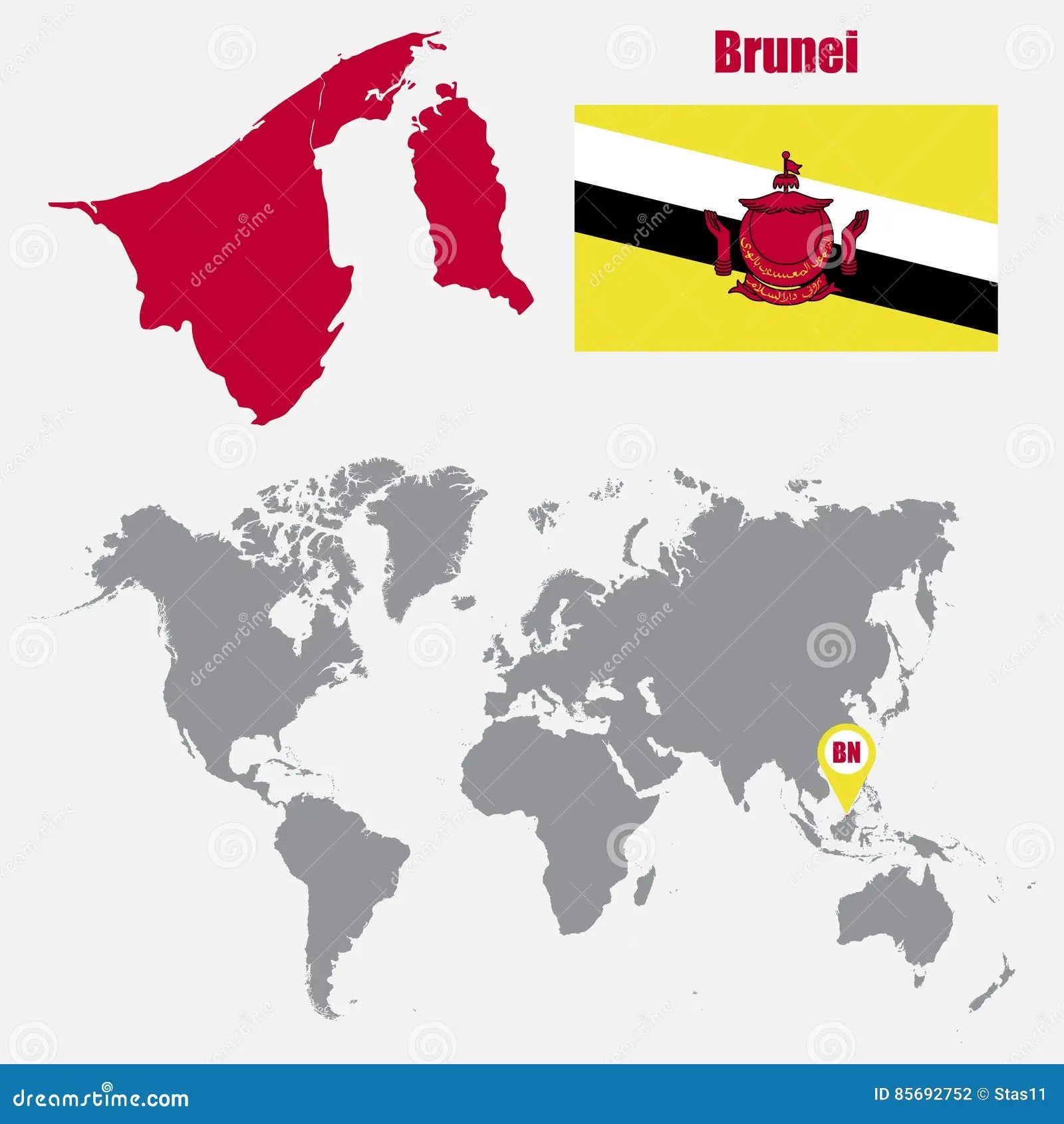 Magnified Brunei Over Map Of The World 3 Versions Of The World Map Brunei Map World Map Flag Map Pointer Vector 85692752 