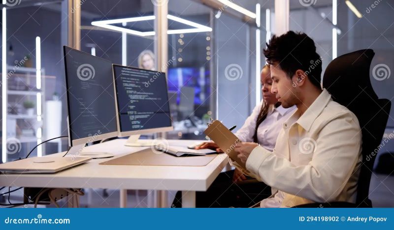 Computer Programmer Writing Program Code On Computer In Office Stock - Perfect Light Art - 8K