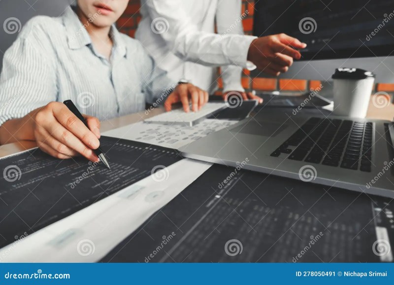 Developing Programmer Team Reading Computer Codes Development Website - Premium Dark Illustration Gallery - Ultra HD