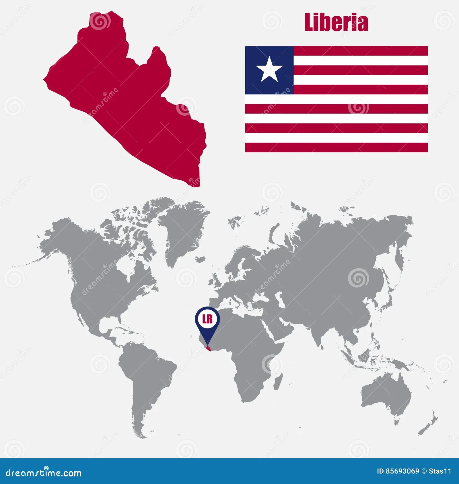 Liberia Map On A World Map With Flag And Map Pointer Vector Liberia Map World Map Flag Map Pointer Vector 85693069 