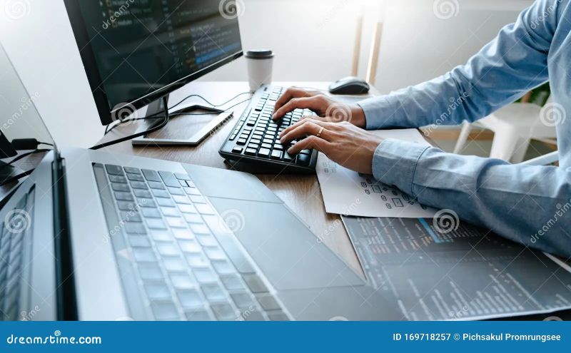 Programmer Typing On Laptop Keyboard Programming And Coding Concept - Download Modern Ocean Photo | 8K