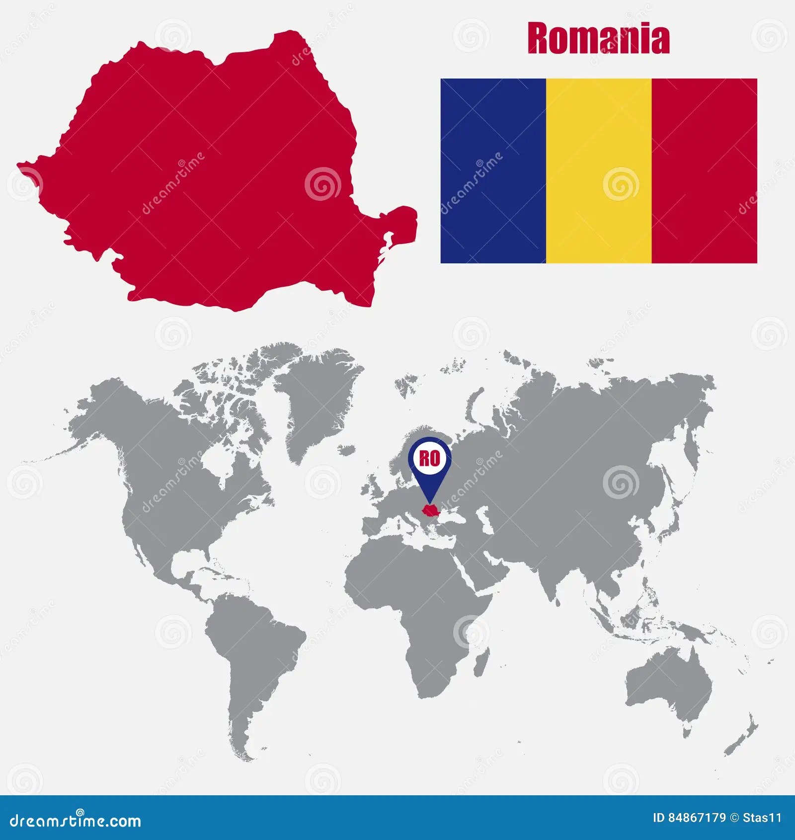 Romania Map On A World Map With Flag And Map Pointer Vector Romania Map World Map Flag Map Pointer Vector 84867179 