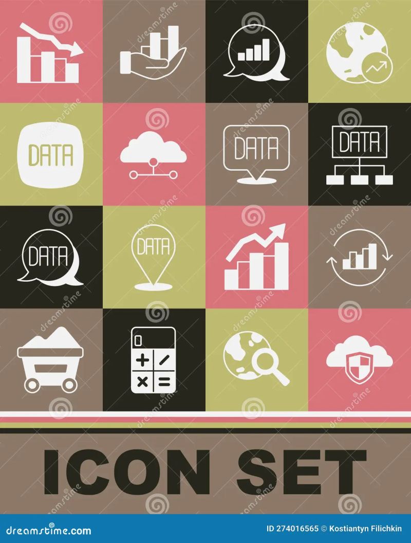 Set Data Analysis Financial Growth Decrease Network Cloud Connection - Ocean Illustrations - Perfect Full HD Collection