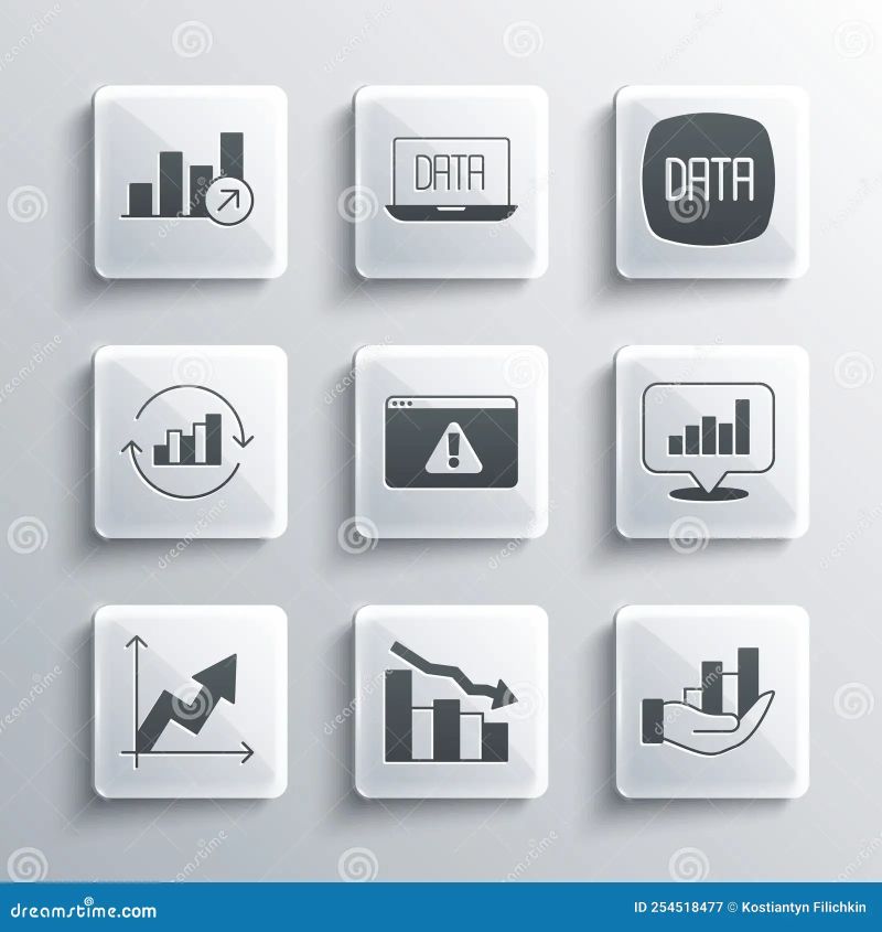 Set Network Cloud Connection Financial Growth Decrease And Browser With Exclamation Mark Icon - Colorful Texture Collection - High Resolution Quality