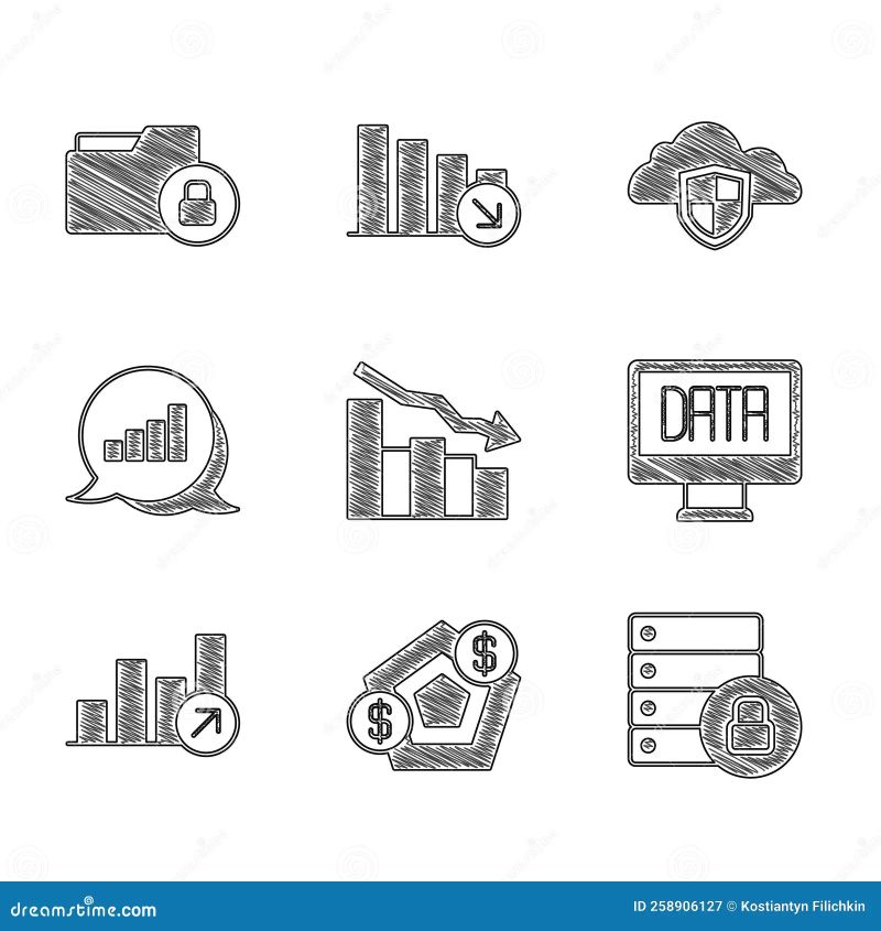 Set Isometric Financial Growth Decrease Server Security With Padlock And Pie Chart Infographic - Download Gorgeous Nature Photo | Full HD