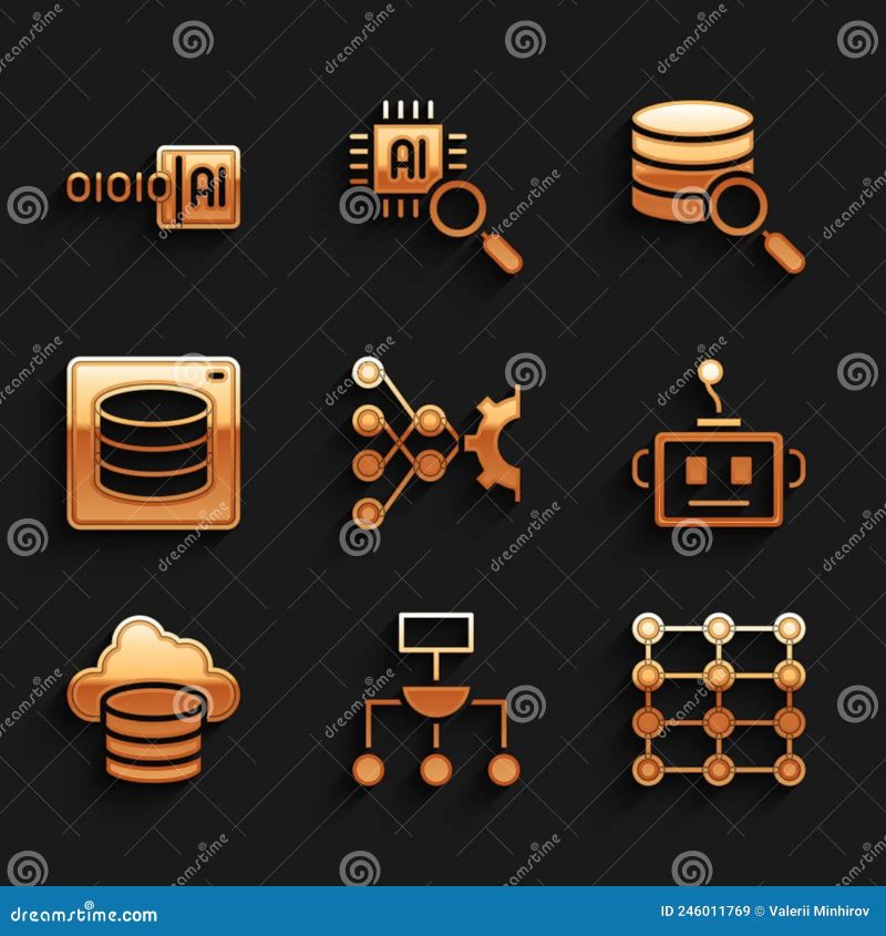 Set Neural Network Algorithm Artificial Intelligence Robot Cloud Database Server Data And Binary - Geometric Pictures - Modern 8K Collection