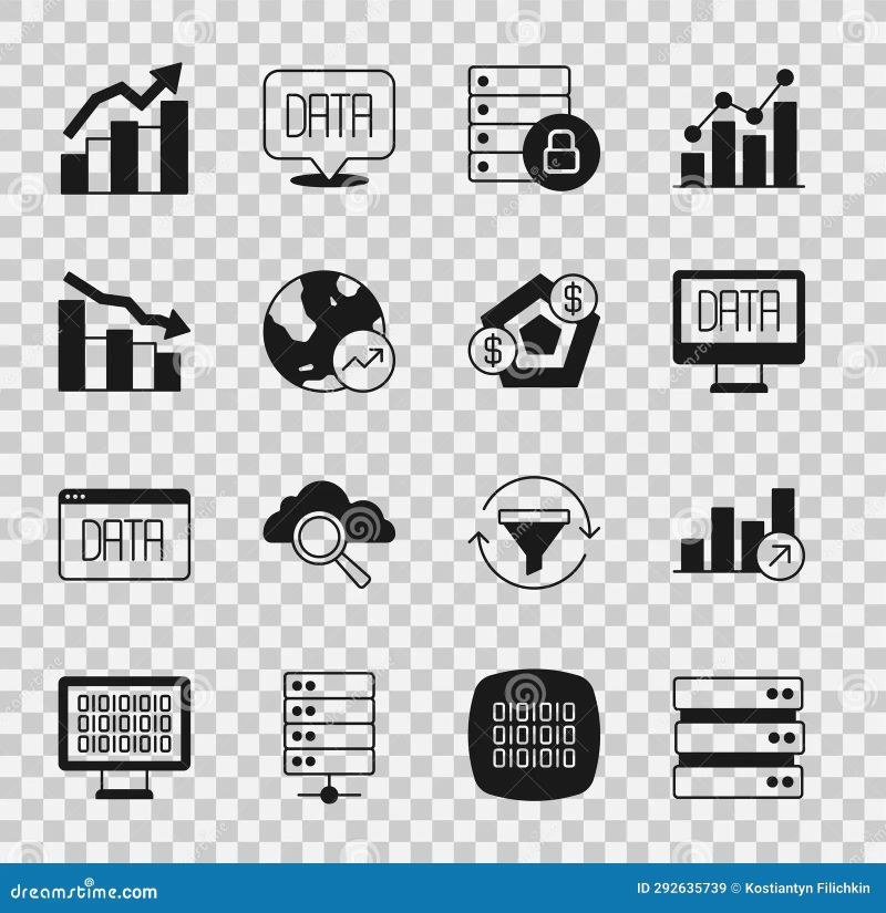 Set Server Financial Growth Data Analysis Security With Padlock Decrease And Icon Vector - Stunning 8K Minimal Images | Free Download
