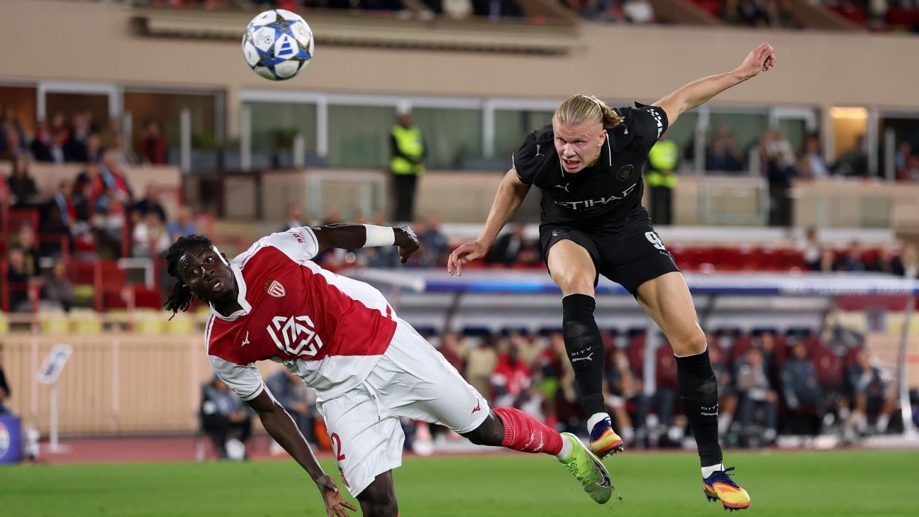 Haaland 'voa' como um cometa e marca dois, mas City 'dorme', leva empate do Monaco e perde 100% na Champions