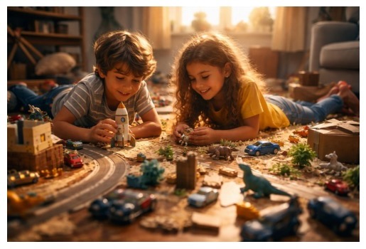 Boy a Girl playing on the floor using their imagination with all their toys.