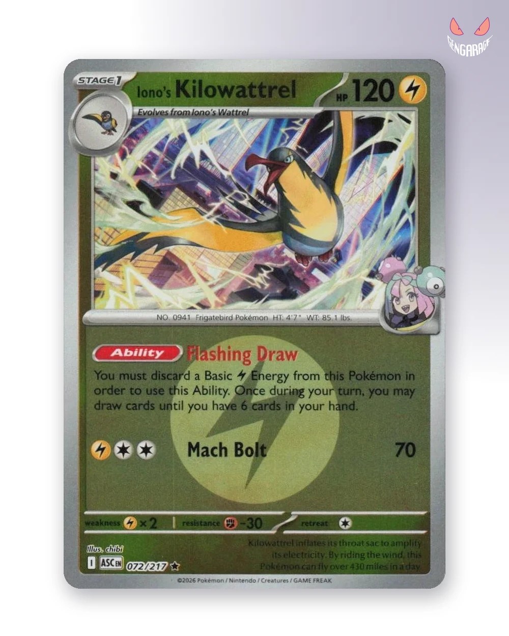 Iono's Kilowattrel 72 [Energy] [NM] - Ascended Heroes