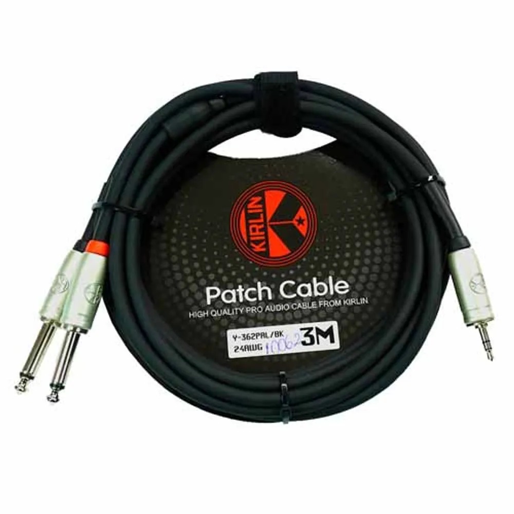 CABLE DE SEÑAL 3 METROS 3.5 mm A 1/4  L-R COLOR NEGRO CAL 24 KIRLIN