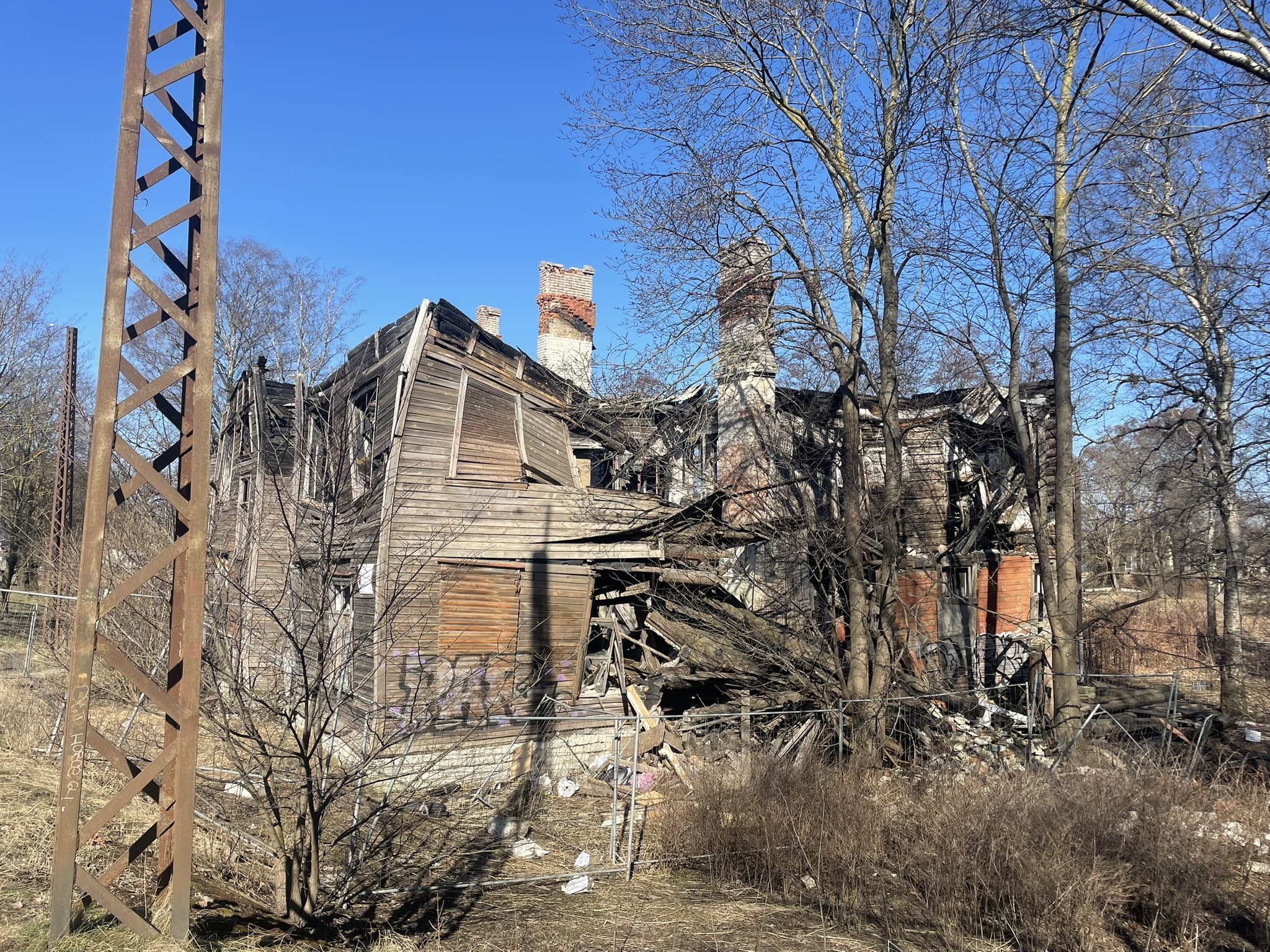 collapsing wooden house
