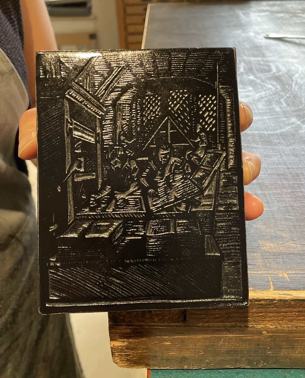 Wood block carved with an illustration