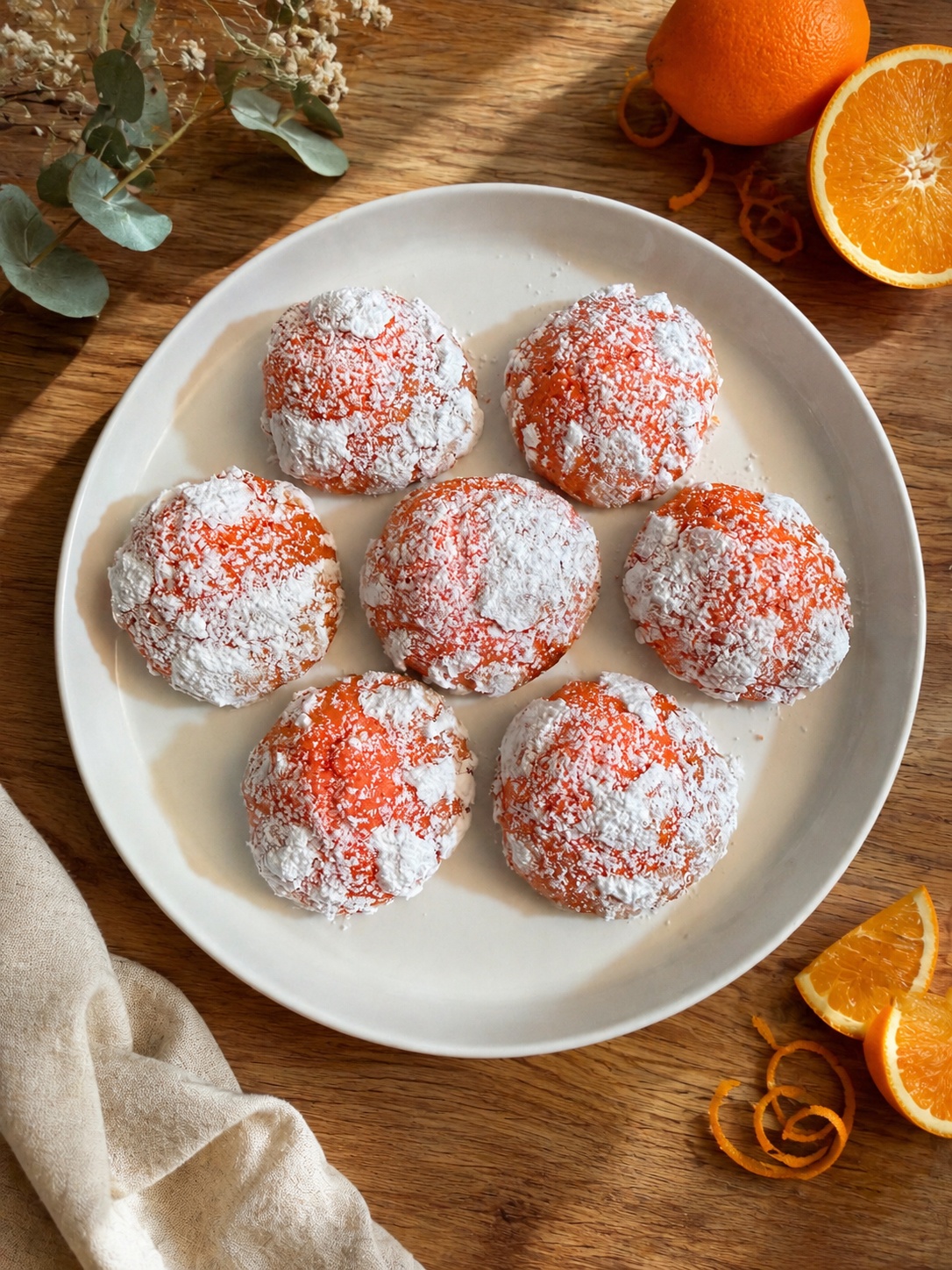 Crinkles à l’orange faits maison, moelleux et enrobés de sucre glace