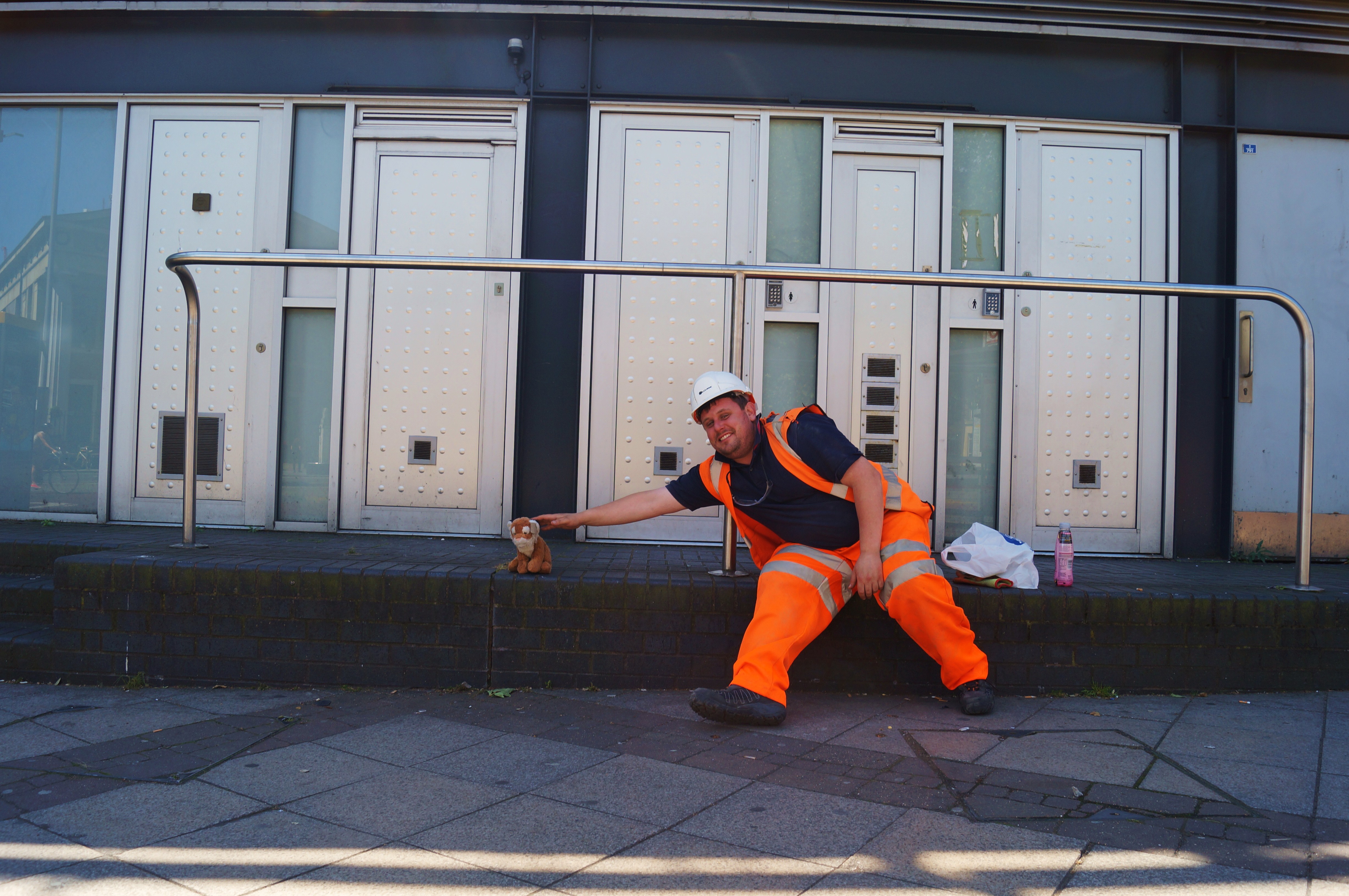 Builder touching for luck