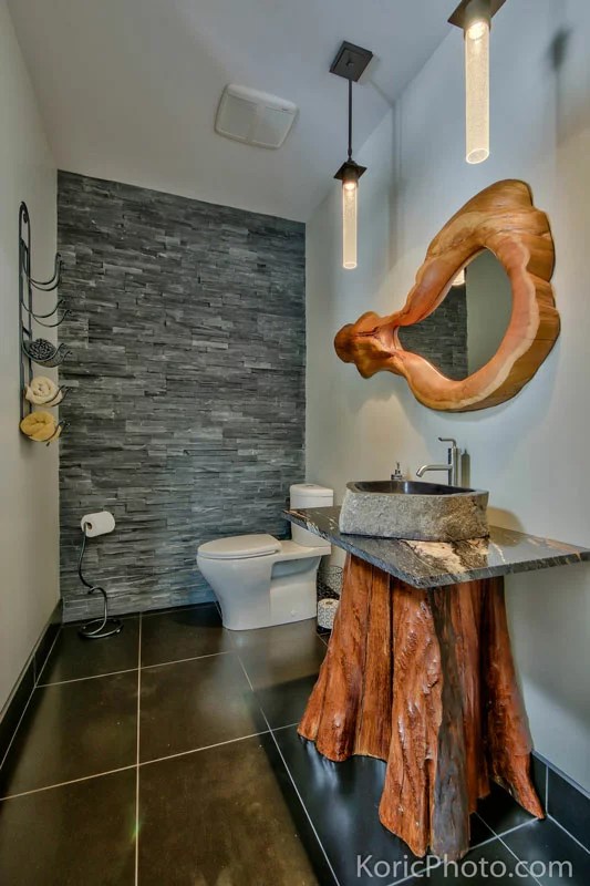 Jet Black Slate Ledgestone installed in a powder room