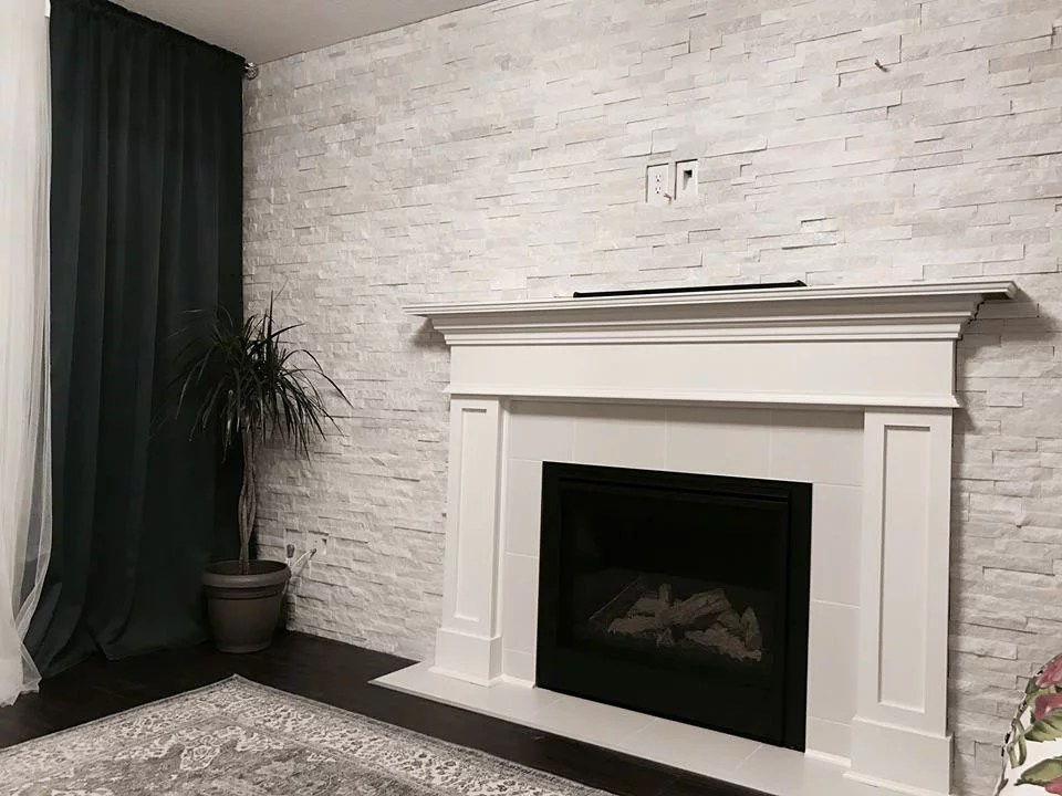 Alaska White Splitface installed as an accent wall