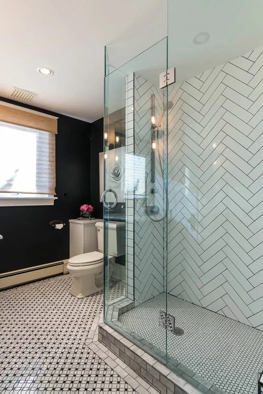Canvas White Penny Rounds installed in a shower base