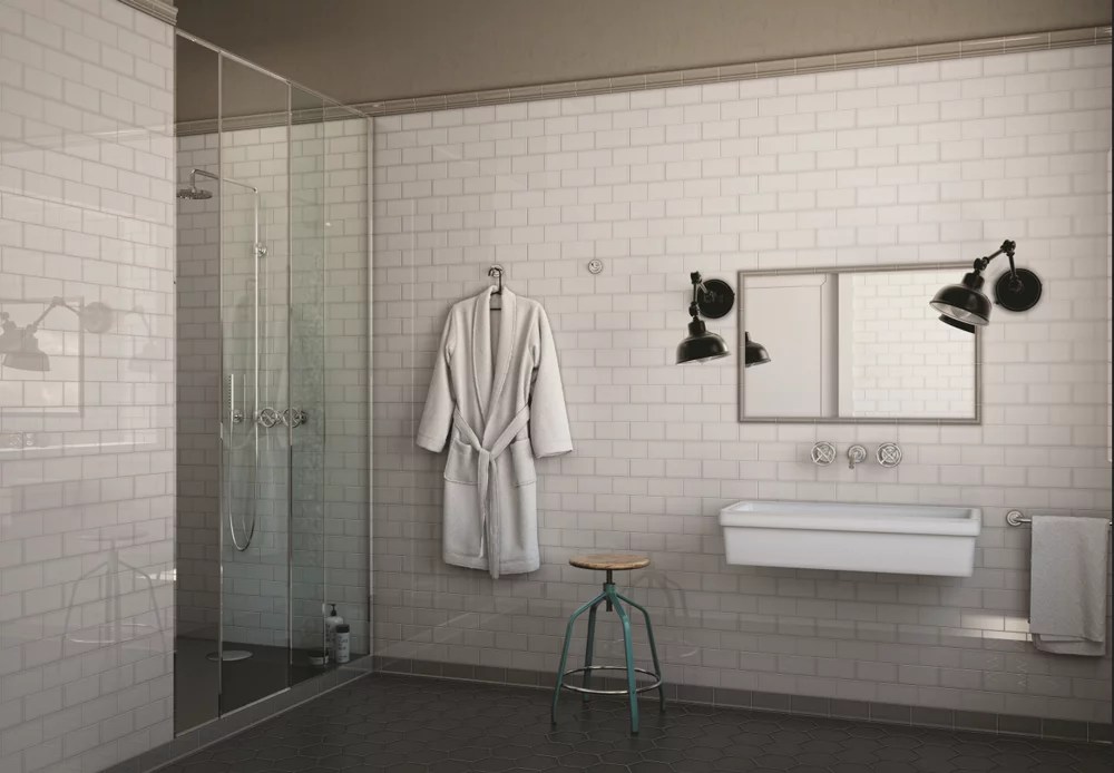 Simplicity White 3x6 Subway tile installed in a bathroom