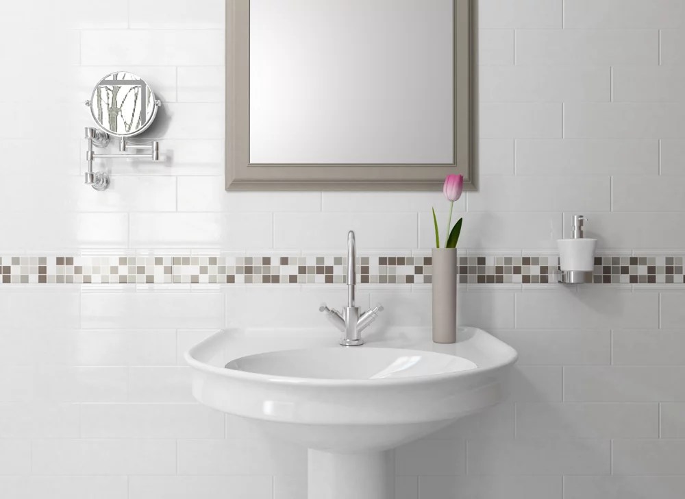 Simplicity White 4x16 Subway tile installed in a bathroom