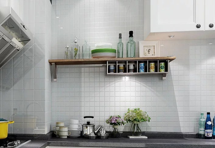 Pura White 2x2" Square Mosaic Installed on a Wall