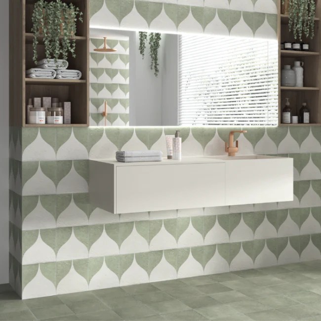 Lilia Green with a sink by Tileworld, St Austell, Cornwall.