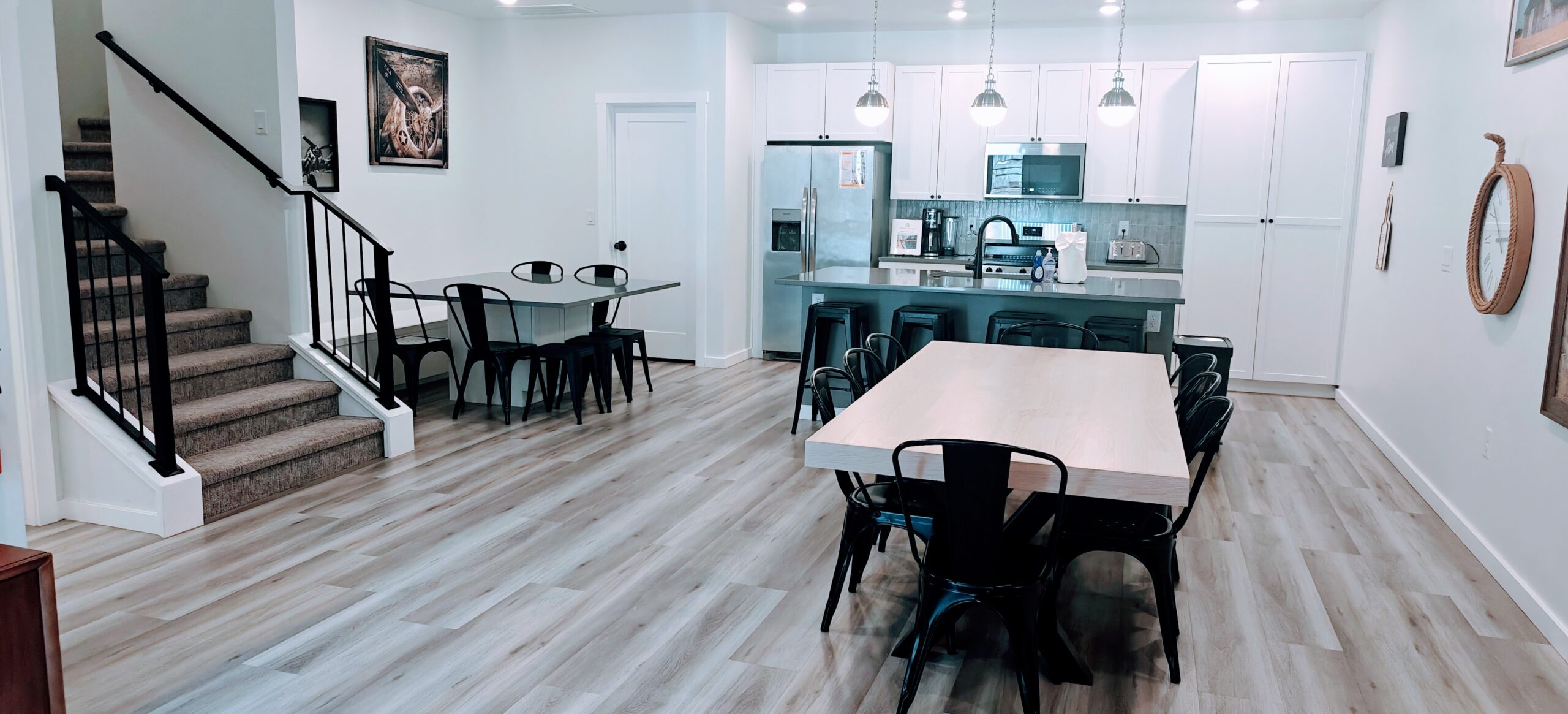 Spacious kitchen and group dining area