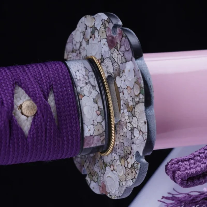 Sharp Pink Japanese Samurai Katana - 1095 Carbon Steel, Clay Tempered, Real Hamon - Full Tang