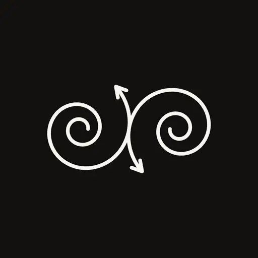 Timeless Stories Films double spiral mark in bone on an ink background