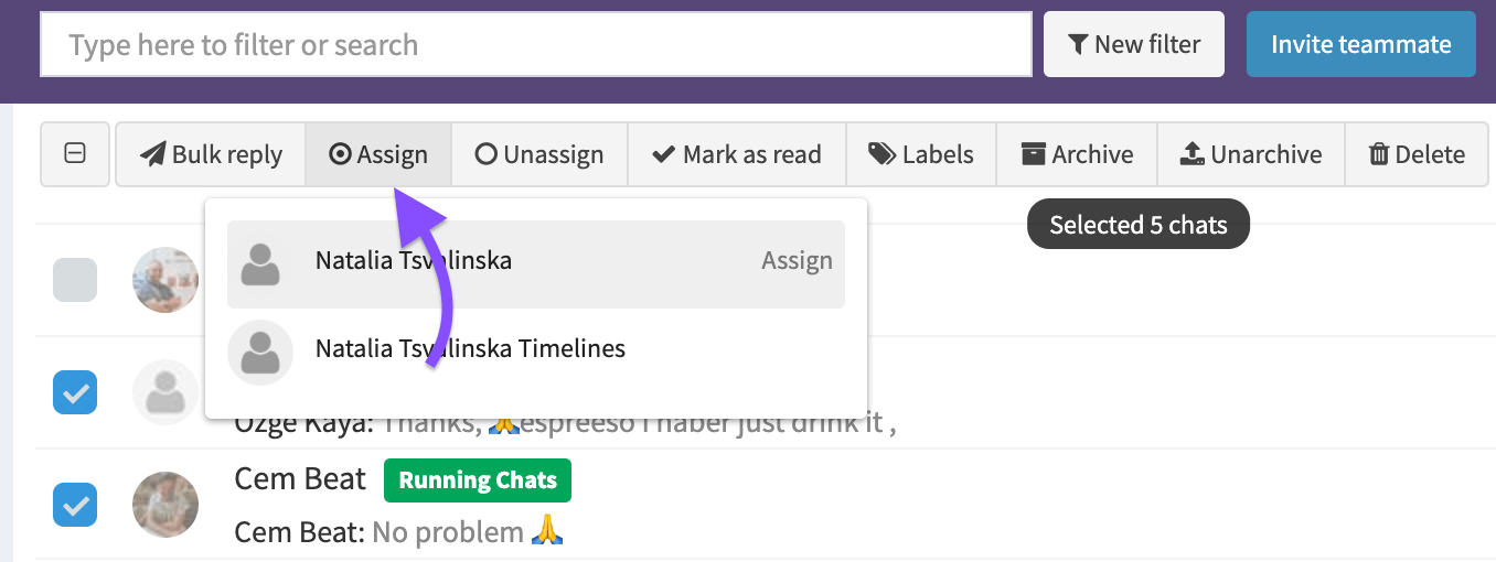 Assign multiple chats