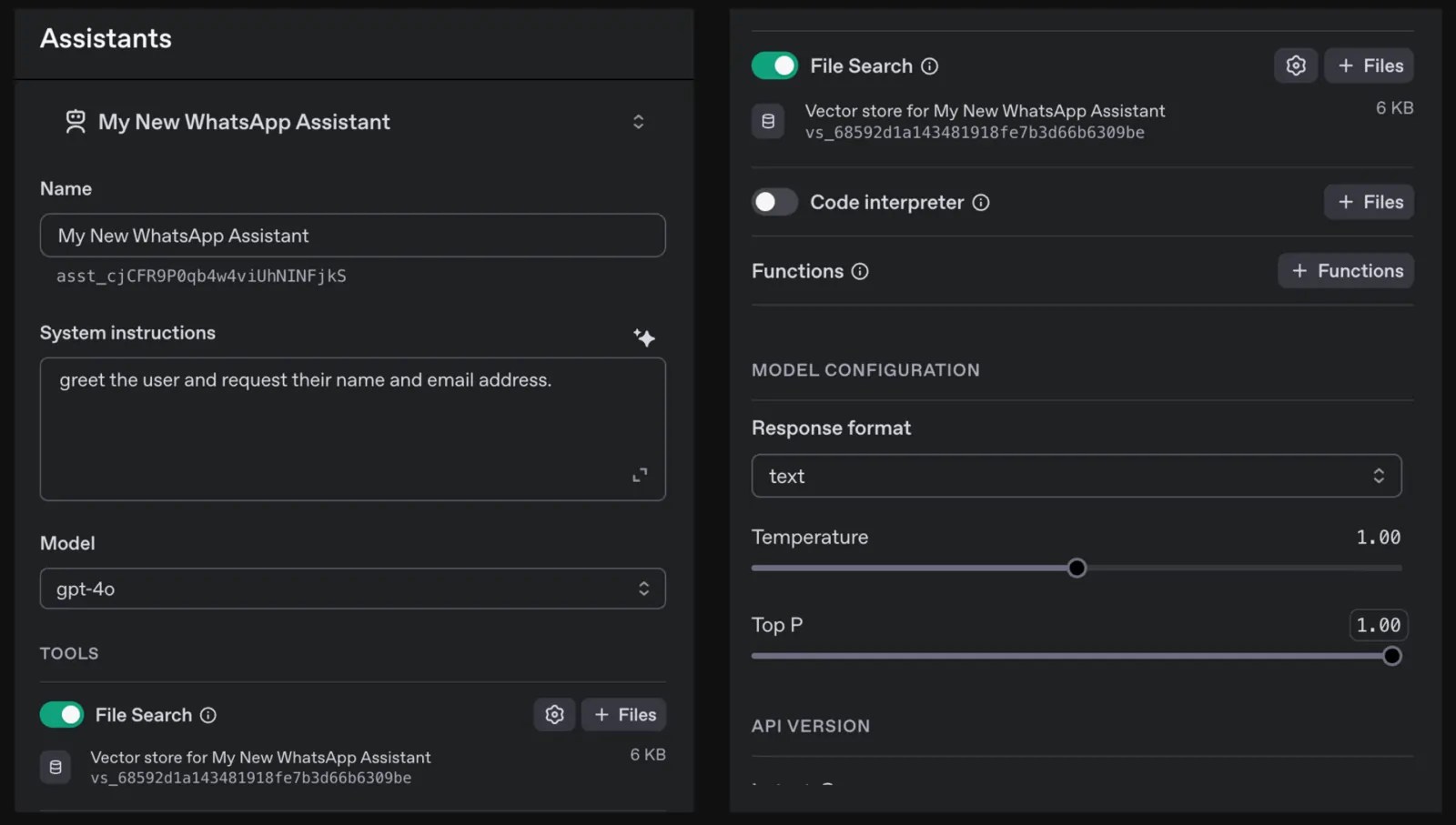 Creating and setting up OpenAI assistant