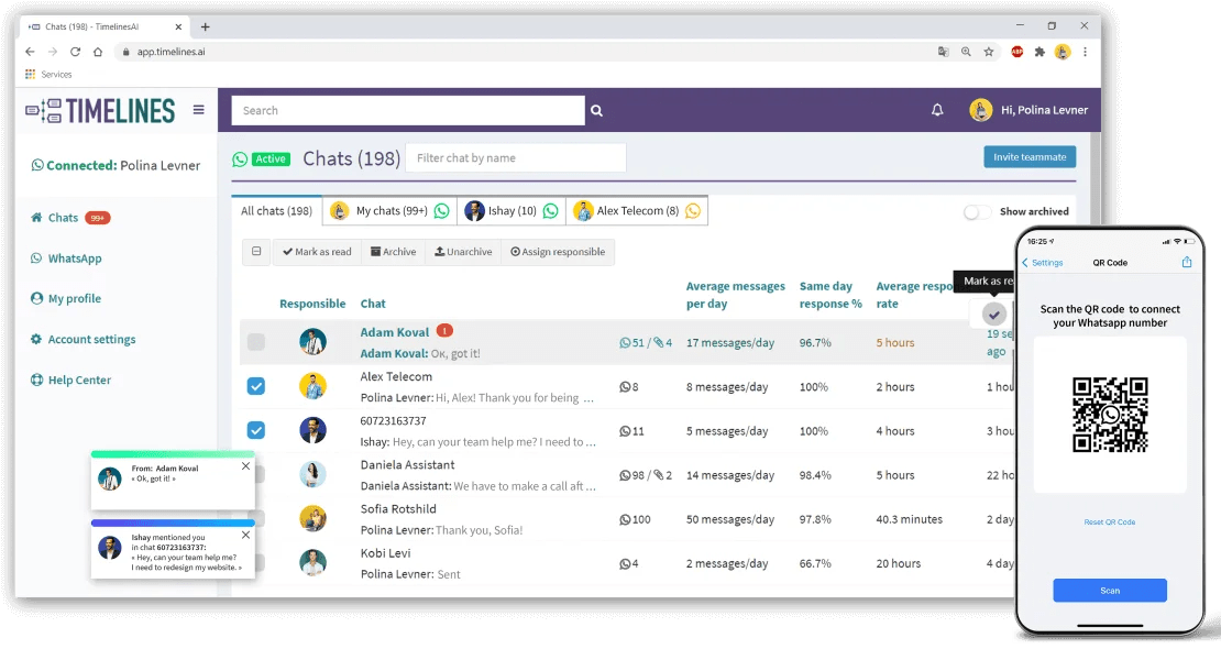 Whatsapp Shared Inbox TimelinesAI