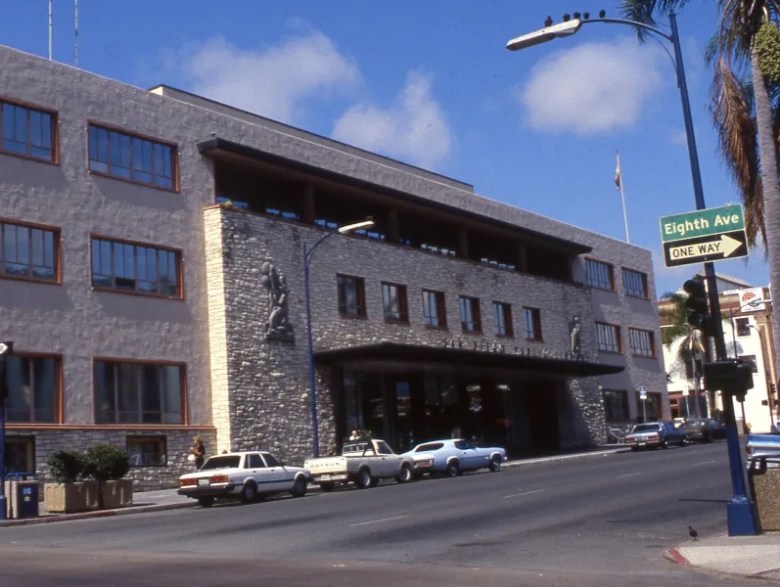 The Old Central Library shown in an archival photo when it was still a center of civic life in San Diego.