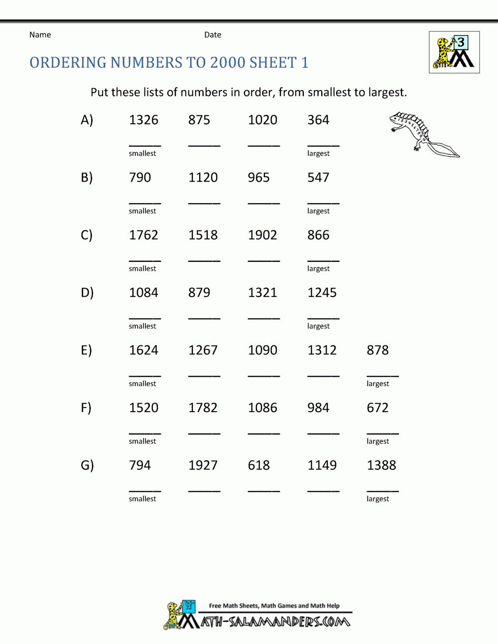 3th grade math worksheets