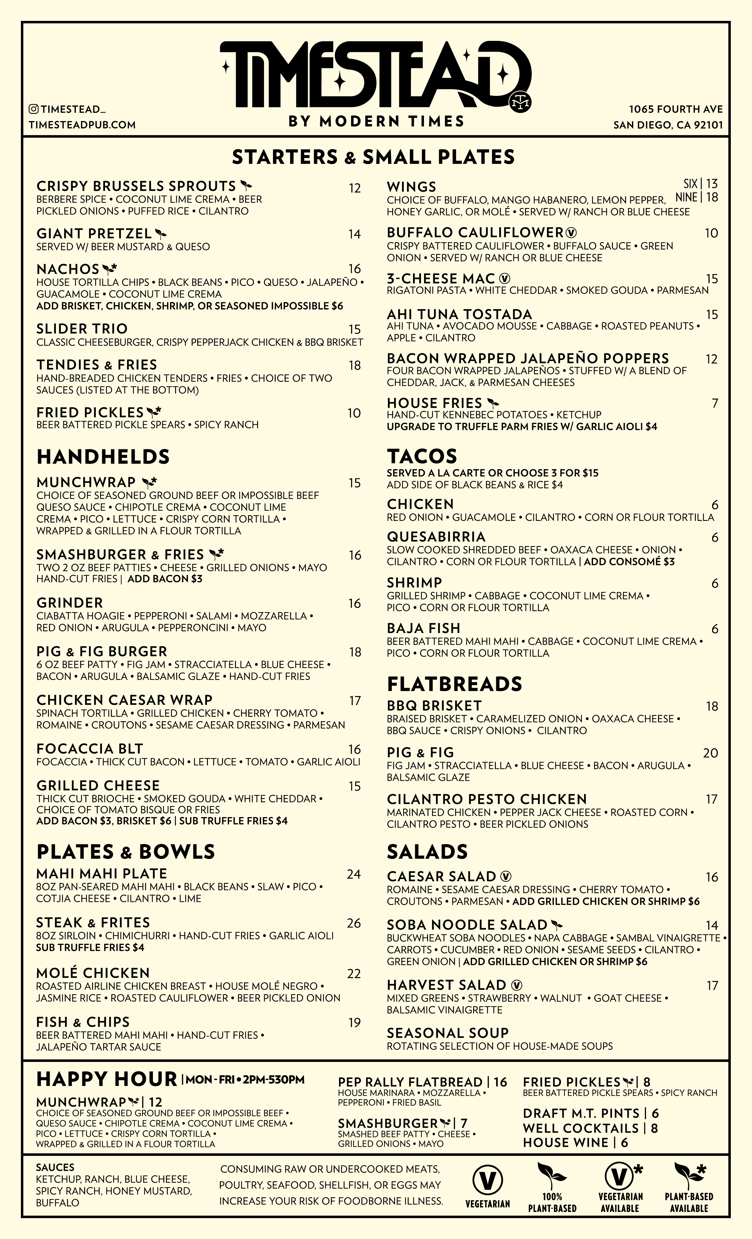 Timestead Food Menu